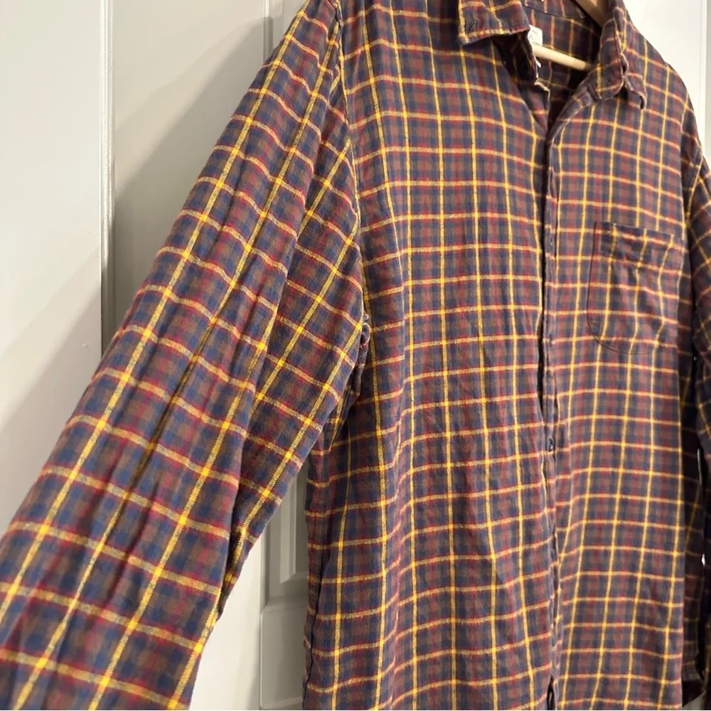 J. Crew Brown and Yellow Plaid Flannel Shirt Size Large - Picture 2 of 7